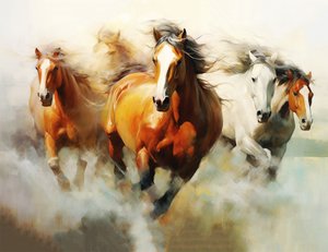 Abstraktes Gemälde von schönen Pferden, impressionistisch, Wandkunstdruck