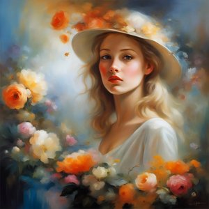 Schöne Frau in Landschaft und Blumen von F. Abderrahim