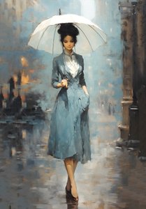 Elegante französische Dame spaziert durch die Straßen von Paris, Wanddekor