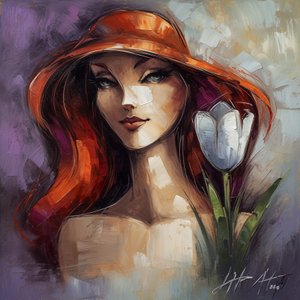 Impressionistisches Mode-Mädchen und Glockenblume von F. Abderrahim