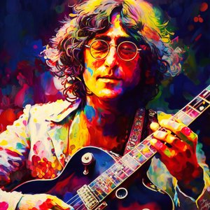 John Lennon Porträt Musiker spielt Gitarre, 70er Musik Wandkunstdrucke von F. Abderrahim