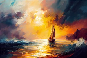 Segelboot auf See, Sonnenaufgangslandschaft von F. Abderrahim