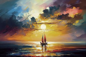 Segelboot im orangefarbenen Sonnenuntergang von F. Abderrahim