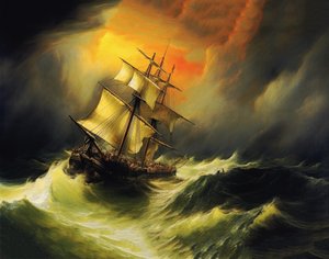 Schiff in einem Sturm auf See, im Stil von William Turner von F. Abderrahim