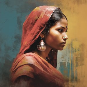 Traditionelle indische Frau mit silbernen Ohrringen (Porträt)