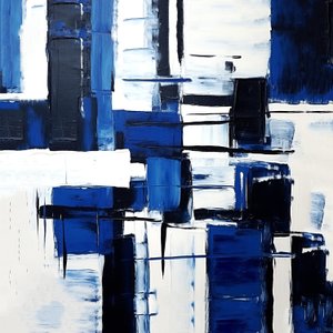 Abstrakter Expressionismus geometrisches Gitter schwarz & blau Komposition, Wandkunst Drucke von F. Abderrahim