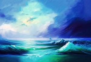 Abstraktes Gemälde Meereslandschaft Pastellfarben, Leinwand- & Wandkunstdrucke online