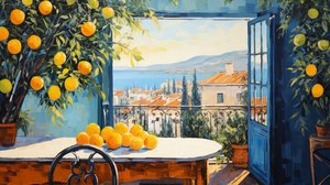 Abstrakte naive Kunst, Fenster auf Landschaft von F. Abderrahim