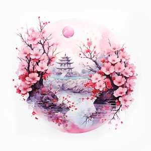 Japanischer traditioneller Hausgarten mit Blumen