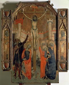 Die Kreuzigung, oberer Teil des zentralen Panels des großen Altarbildes von Almudaina, fertiggestellt 1358