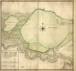 Spezialkarte des Verlaufs des St. Louis Flusses vom Wilden Dorf bis unterhalb des Detour aux Angloix, der Seen Pontchartrain & Maurepas und der Flüsse & Bayous, die dort münden