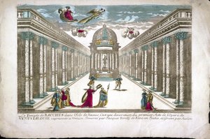 Der Tempel des Bacchus Illustration für den ersten Akt der Oper „La venere gelosa“ (Venus eifersüchtig) von Francesco Sacrati. Dekor von Jacopo Torelli von Family Aveline