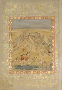 Jahangir beobachtet einen Elefantenkampf, ca. 1605
