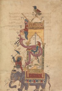 Die Elefantenuhr, Folio aus einem Buch des Wissens über geniale Mechanik, A.H. 715 A.D. 1315 von Farrukh ibn Abd al Latif