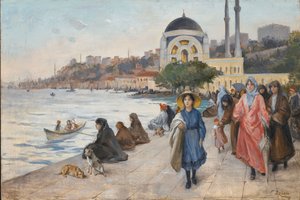 Mafalda am Ufer des Bosporus, die Dolmabahce-Moschee im Hintergrund
