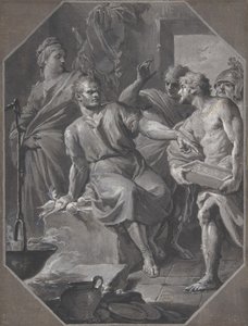 Manius Curius Dentatus lehnt die Geschenke der samnitischen Botschafter ab, 1732-92 von Fedele Fischetti