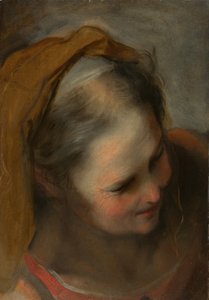 Kopf einer alten Frau, die nach rechts unten schaut von Federico Barocci
