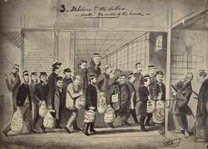 Fotografische Kopie einer Zeichnung von Charles Wirgman mit dem Titel, 3 Itchiboos zum Dollar oder Dea von Felice Beato
