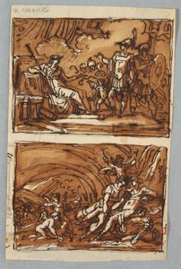Aeneas und Achates vor Dido; die Liebe von Aeneas und Dido von Felice Giani