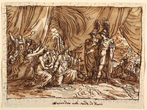 Deckenentwurf, Alexander und die Familie des Darius, die Gnade Alexanders, Sala di Alessandro, Palazzo Naldi, Faenza