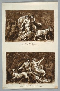 Blatt aus einem Skizzenbuch: Triumph des Silenus und Triumph von Bacchus und Ariadne, 1800–1802