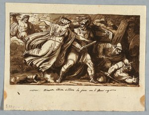 Blatt aus einem Skizzenbuch: Minerva befiehlt Ulysses, Frieden mit den Freiern der Penelope zu schließen von Felice Giani