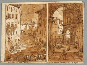 Skizzenbuchseite, Folio 64: Studie nach Bologneser Architektur und Skulptur; Verso: Geometrische Designs