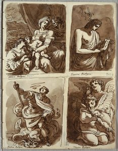 Die Heilige Familie mit der heiligen Katharina; Johannes der Täufer, nach Guercino; St. Georg und der Drache, nach Alessandro Tiarini; Zwei Putti
