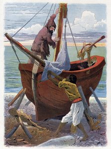 Robinson Crusoe und Freitag bauen ein Boot. von Felicien baron de Myrbach Rheinfeld