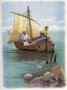 Robinson Crusoe entkommt der Gefangenschaft. von Felicien baron de Myrbach Rheinfeld