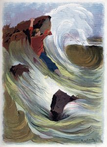 Robinson Crusoe schafft es, sich an einem Felsen festzuhalten. von Felicien baron de Myrbach Rheinfeld