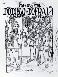 Konquistadoren Diego de Amagro und Francisco Pizarro versöhnen sich in Kastilien von Felipe Huaman Poma de Ayala