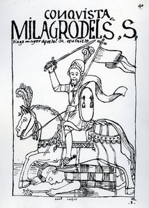 Das wunderbare Eingreifen des Heiligen Jakobus des Apostels bei der Eroberung Amerikas von Felipe Huaman Poma de Ayala