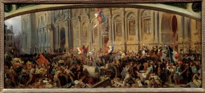 Revolution von 1848: Alphonse de Lamartine (1790-1869), französischer Schriftsteller und Politiker, weist die rote Fahne im Rathaus am 25. Februar 1848 zurück. Gemälde von Felix Philippoteaux (ca. 1815-1884) von Felix (after) Philippoteaux
