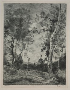 Landschaft, oder Das weiße Pferd, nach Corot, um 1858 von Felix Bracquemond