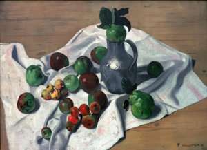 Eine Zinnkanne, Äpfel und zwei Quitten von Felix Edouard Vallotton