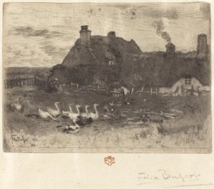 Die kleinen Strohhütten (kleine Platte) von Felix Hilaire Buhot