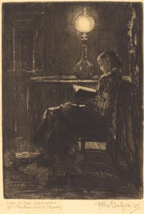 Liseuse à la Lampe Frau, die bei Lampenlicht liest, 1879 von Felix Hilaire Buhot