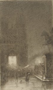 Versammlung am Abend vor einer Kathedrale von Felix Hilaire Buhot