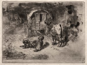 Die Wächter des Hauses oder die Freunde des Saltimbanque, um 1875 von Felix Hilaire Buhot