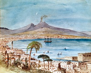 Aquarell des Vesuvs von Felix Mendelssohn aus einem Bilderbuch für seinen Sohn Paul