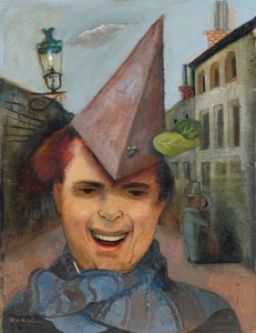 Selbstporträt mit Papierhut und blauem Schal, ca. 1936 von Felix Nussbaum