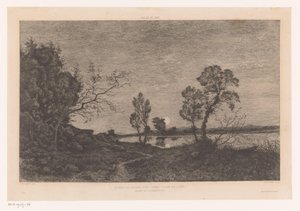 Landschaft mit See bei Mondlicht