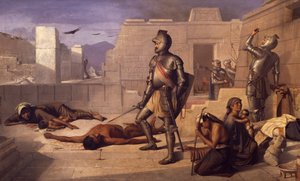Chobala-Massaker während der spanischen Eroberung, von Felix Parra (1845-1919), Mexiko