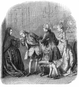 Ludwig XV. (1710-1774) küsst die Hand der Prinzessin von Lamballe (Marie Thérèse Louise de Savoie-Carignan oder Savoie Carignan) (1749-1792), in Anwesenheit des Marquis de Richelieu und Melle Lange (zukünftige Gräfin von Barry (Madame du Barry) geborene Je