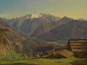 Ansicht des Dachsteins mit dem Hallstättersee von der Hütteneckalpe bei Ischl von Ferdinand Georg Waldmüller