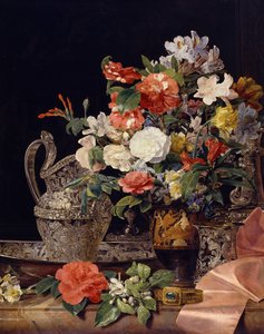 Blumenstrauß mit Silbergefäßen und antiker Vase von Ferdinand Georg Waldmüller