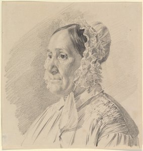 Porträt einer Frau in einer Spitzenhaube, im Dreiviertelprofil nach links von Ferdinand Georg Waldmüller