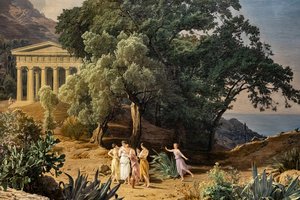 Ein dorischer Tempel mit Castelmola und Taormina im Hintergrund