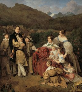 Der Notar Dr. Josef August Eltz mit seiner Gattin Caroline, geb. Schaumburg, und den acht Kindern in Ischl von Ferdinand Georg Waldmuller